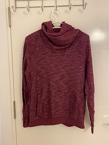 Mavi Kapüşonlu Boğazlı Sweatshirt