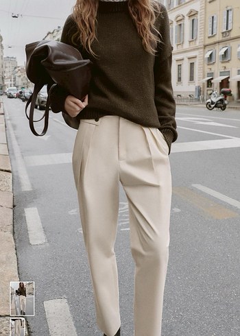 Zara Sik Ekru Pantolon