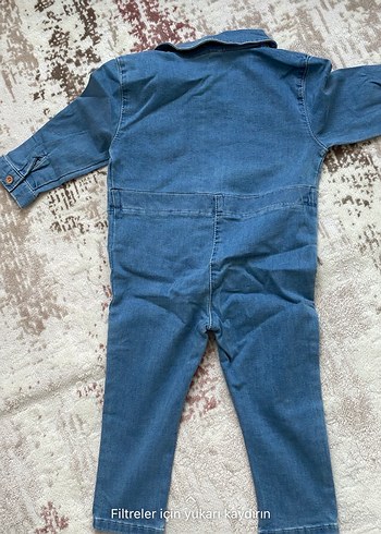 Mavi Nakışlı kız  Çocuk Denim Tulum - Görsel 2