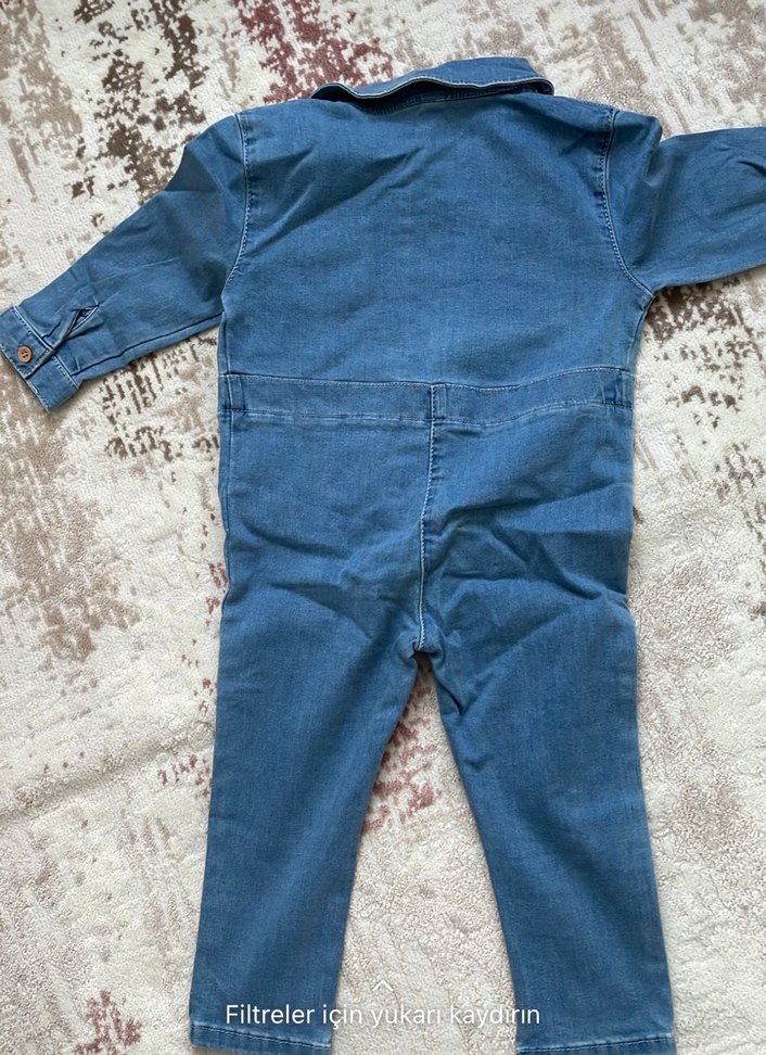 Mavi Nakışlı kız  Çocuk Denim Tulum - Görsel 2