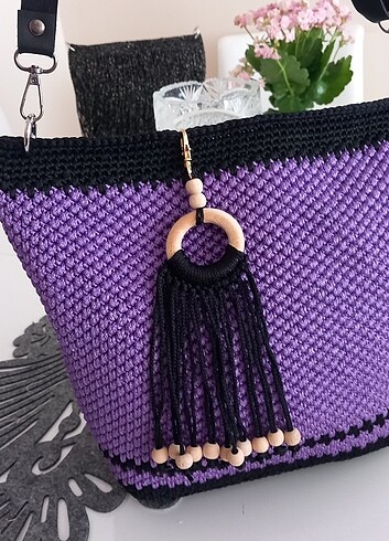  Beden mor Renk Polyester makrome ipinden bohem çanta 