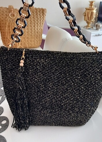 Simli polyester makrome ipinden bohem çanta