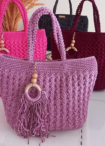 Beden pembe Renk Polyester makrome ipinden bohem çanta