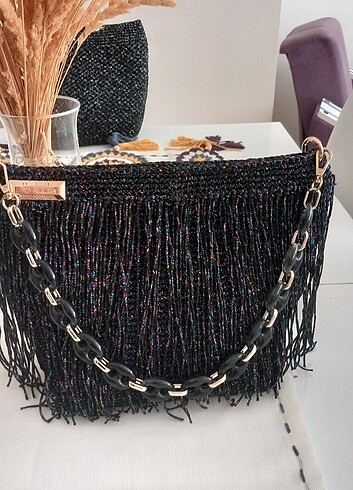 Diğer Yeni simli polyester makrome ipinden sacakli çanta