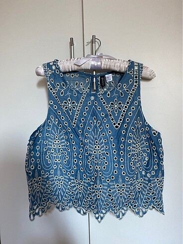 Mavi Desenli Crop