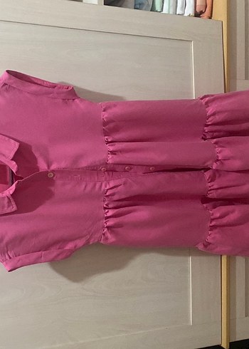 Koton Pembe Şeffaf Midi Kısa Kollu Elbise