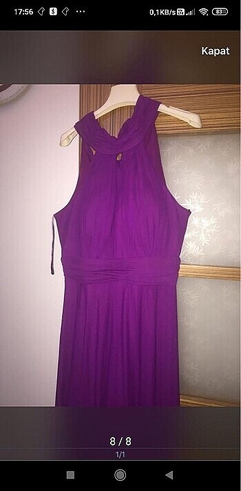 Boyundan bağlamalı halter yaka mürdüm mor elbise - Görsel 6
