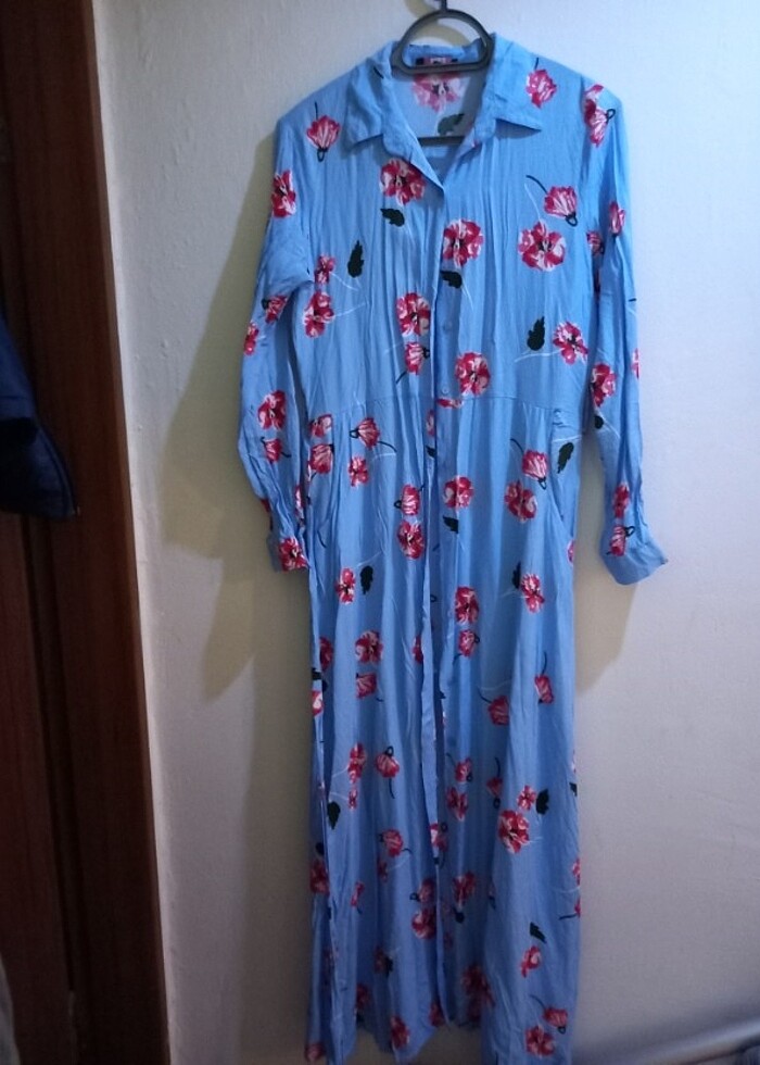 Uzun Kollu Viskon Yazlık Elbise  - Görsel 3