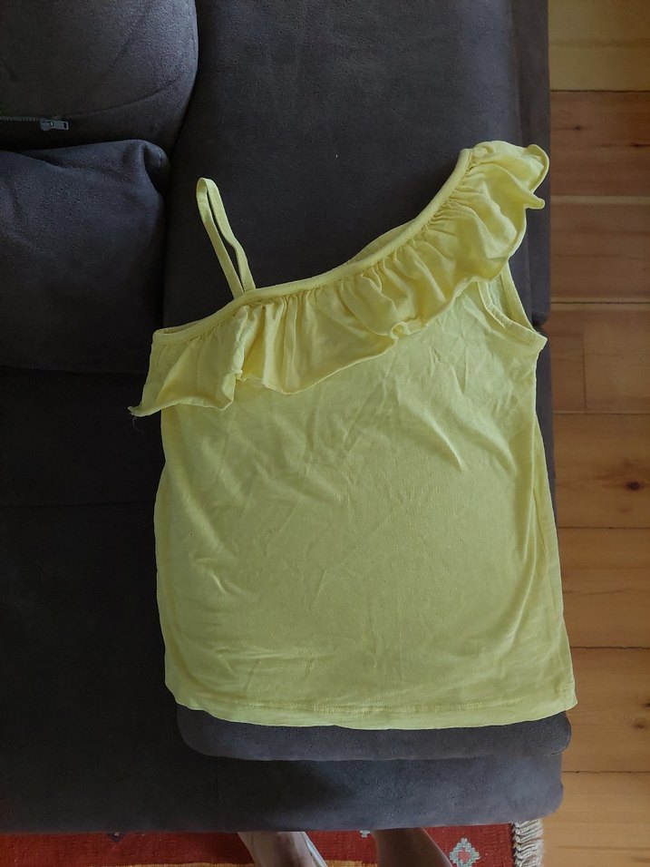 Kız Çocuk Sarı Fırfırlı Askılı Bluz - Görsel 2