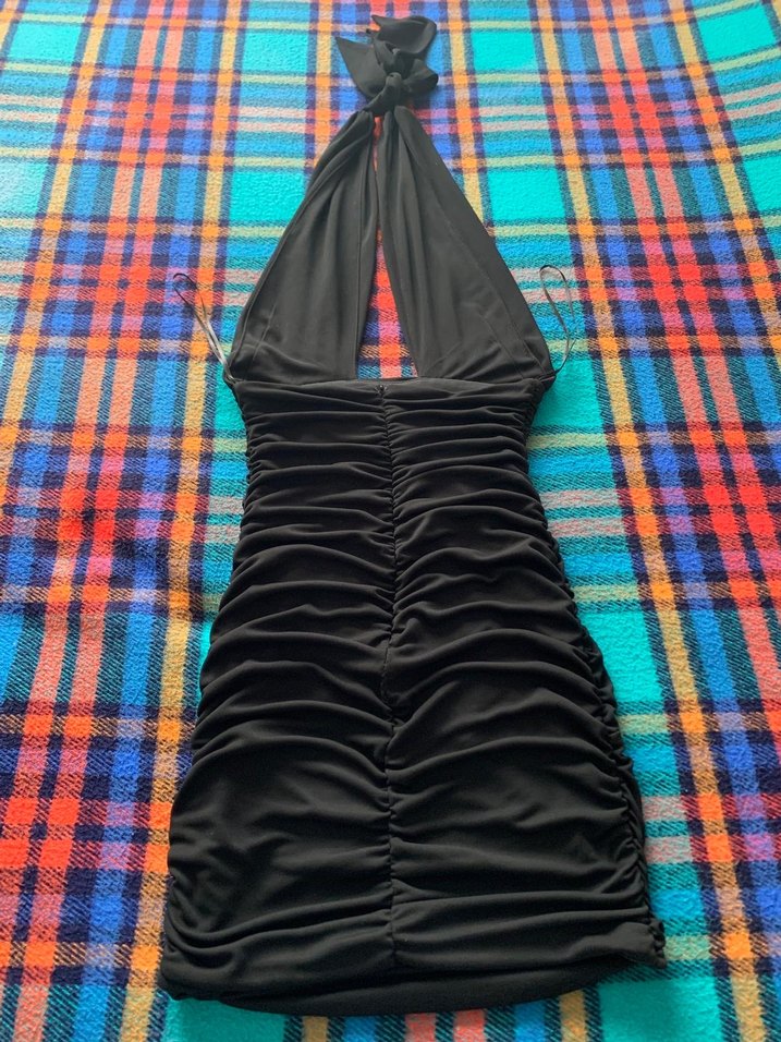 Zara Siyah Drapeli Halter Yaka Elbise - Görsel 2