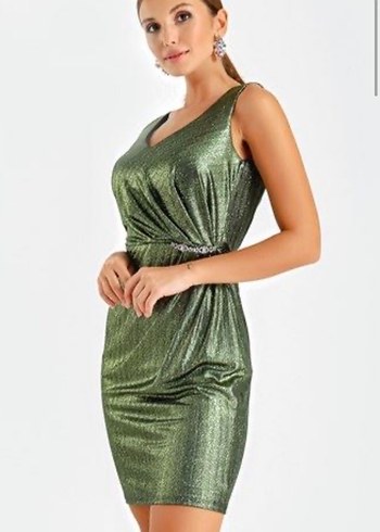 Parlak Yeşil Midi Elbise - Görsel 3