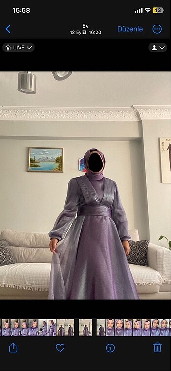 l Beden mor Renk Organze Lila Tesettür Abiye(Şal Dahil)