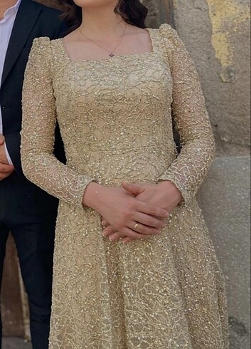40 Beden Pullu nikah elbisesi kare yaka