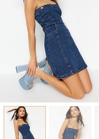 Trendyol & Milla Sırt Dekolteli Düğmeli Lacivert Denim Mini Elbise