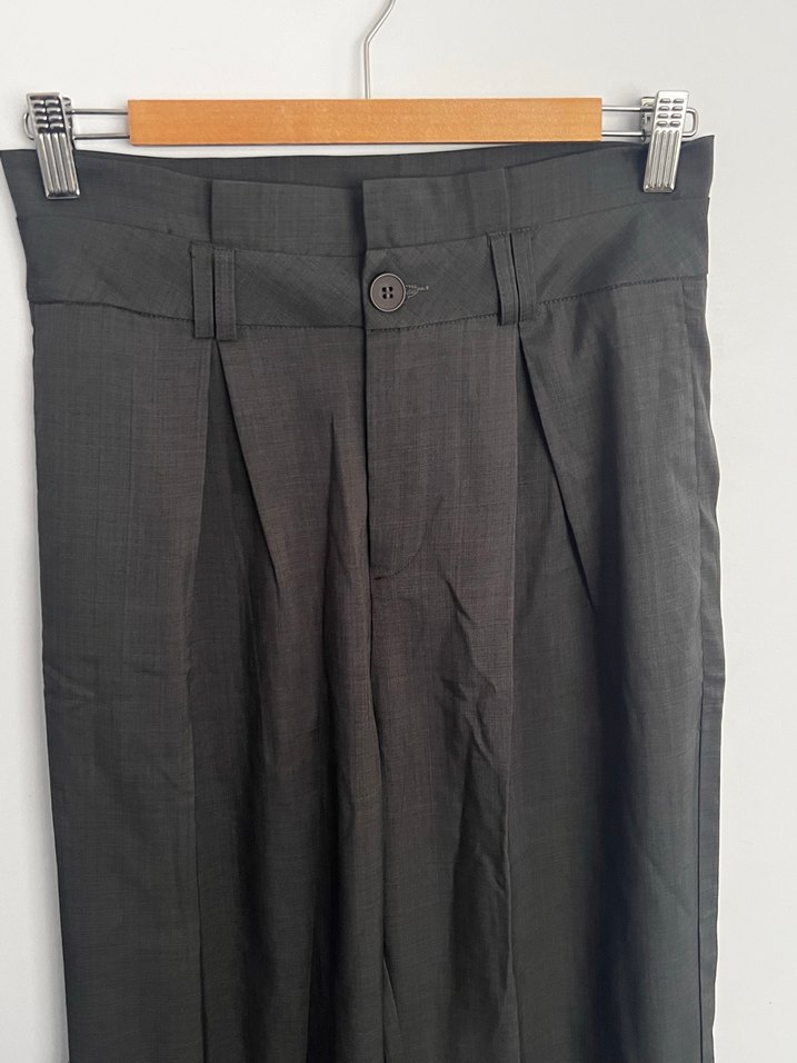 Gri Kemerli Midi Kumaş Pantolon - Görsel 3