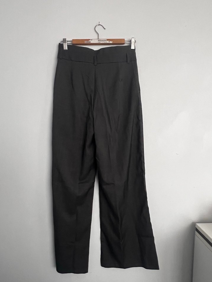 Gri Kemerli Midi Kumaş Pantolon - Görsel 5