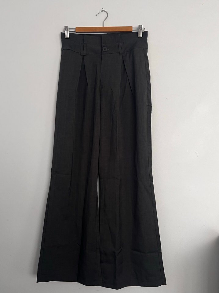 Gri Kemerli Midi Kumaş Pantolon - Görsel 2