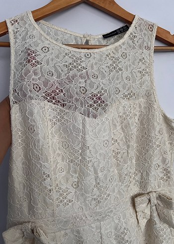 Kadın Bej Dantelli Bohem Kısa Tulum - Görsel 5