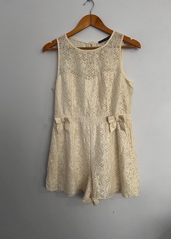 Kadın Bej Dantelli Bohem Kısa Tulum - Görsel 2