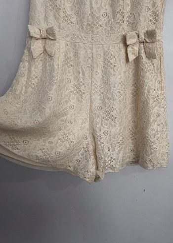 Kadın Bej Dantelli Bohem Kısa Tulum - Görsel 4