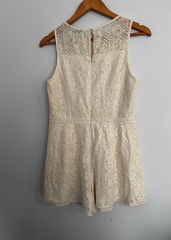 Kadın Bej Dantelli Bohem Kısa Tulum - Görsel 7