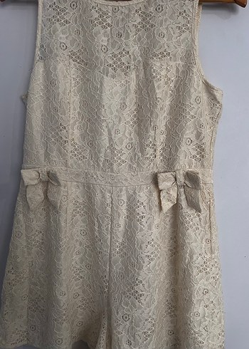 Kadın Bej Dantelli Bohem Kısa Tulum - Görsel 3