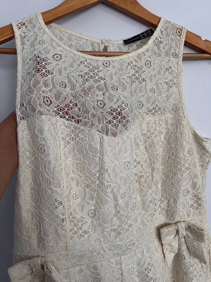 Kadın Bej Dantelli Bohem Kısa Tulum - Görsel 5