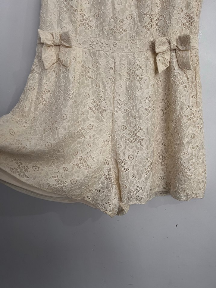 Kadın Bej Dantelli Bohem Kısa Tulum - Görsel 4