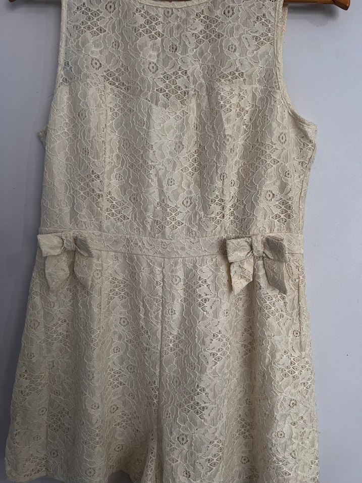 Kadın Bej Dantelli Bohem Kısa Tulum - Görsel 3