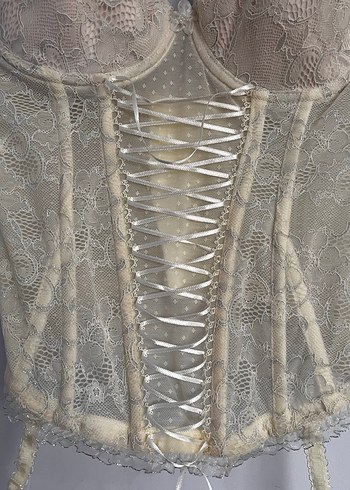 Bej Vintage Dantel Bohem Büstiyer - Görsel 4