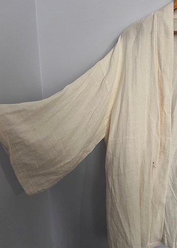 Kadın Beyaz Keten Midi Kimono - Görsel 2