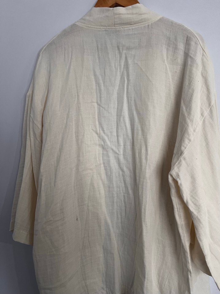 Kadın Beyaz Keten Midi Kimono - Görsel 4