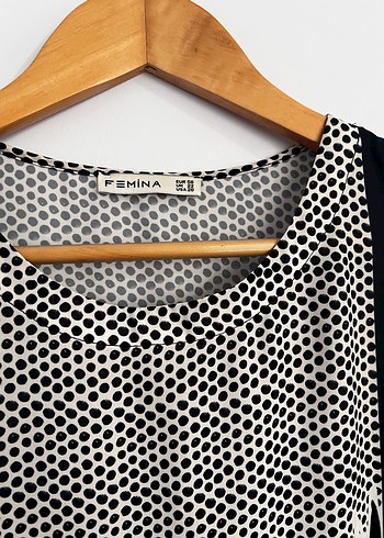 Gri Beyaz Desenli Rahat Kesim saten Tunik - Görsel 5