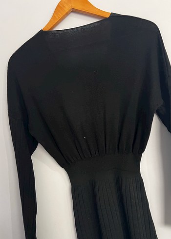 Siyah V Yakalı Uzun Kollu Kadın Elbise - Görsel 5