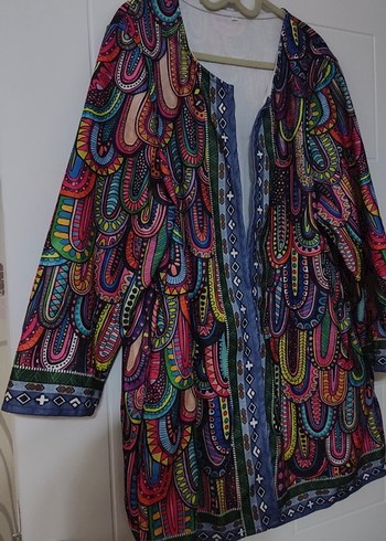 Renkli Desenli Uzun Bohem Kadın ceket - Görsel 2