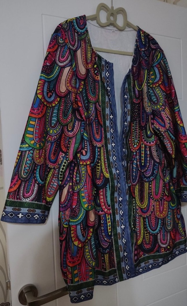 Renkli Desenli Uzun Bohem Kadın ceket - Görsel 2