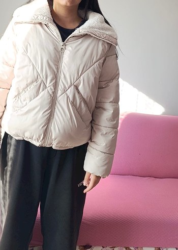 Beyaz Yüksek Yakalı Midi Kadın Kışlık Mont - Görsel 2