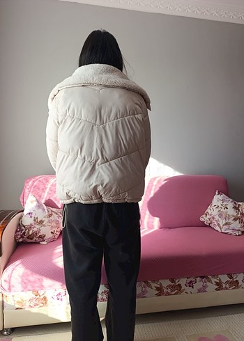 Beyaz Yüksek Yakalı Midi Kadın Kışlık Mont - Görsel 4