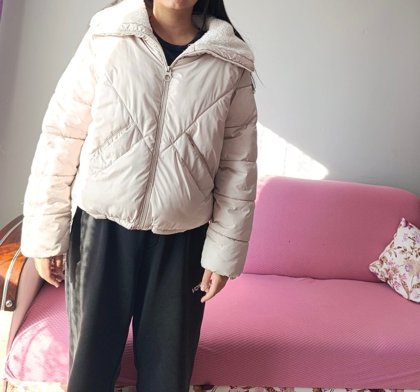 Beyaz Yüksek Yakalı Midi Kadın Kışlık Mont - Görsel 2