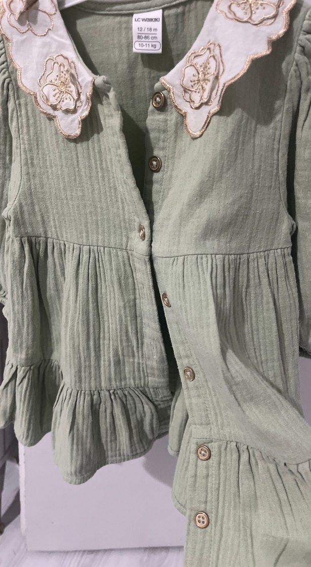 Nakışlı Fırfırlı Kız Elbise - Keten, Bohem - Görsel 3