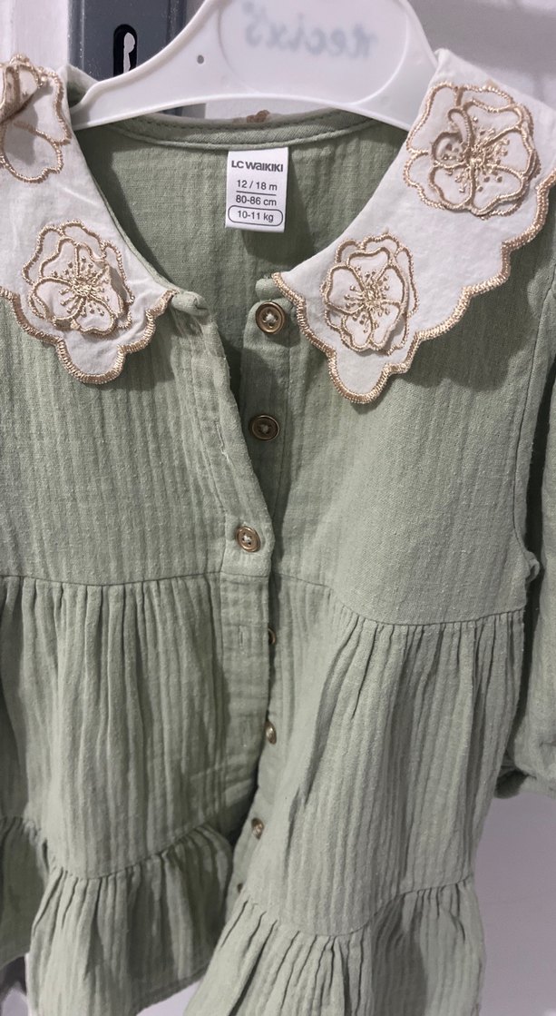 Nakışlı Fırfırlı Kız Elbise - Keten, Bohem - Görsel 2