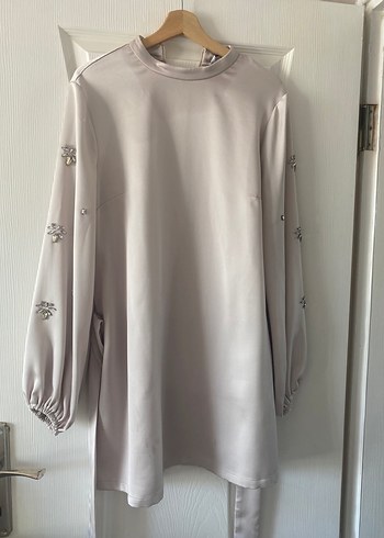 Parlak Bej Bağlamalı Uzun Kollu Tuniklı takım - Görsel 2