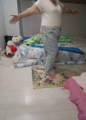 52 Beden beyaz Renk Beyaz Loose Fit Midi Denim Kadın Jean