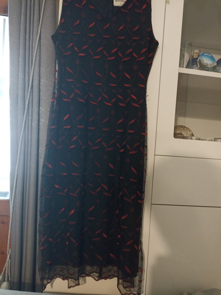 Siyah V Yaka Drapeli Uzun Abiye Elbise - Görsel 4