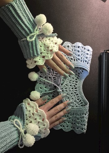 Bohem Çok Renkli Örgü Kadın Eldiven - Görsel 4