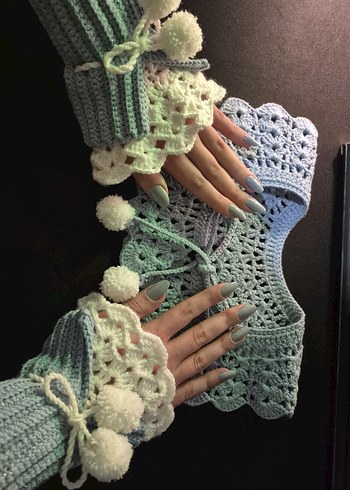 Bohem Çok Renkli Örgü Kadın Eldiven - Görsel 3