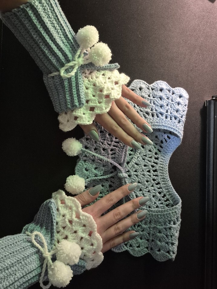 Bohem Çok Renkli Örgü Kadın Eldiven - Görsel 5