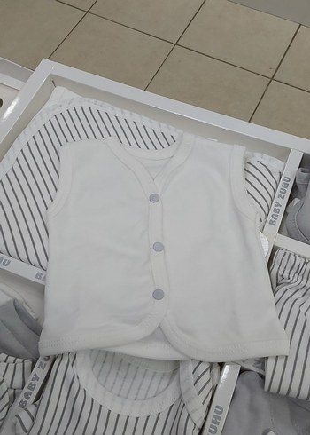 Beyaz Gri Çizgili Erkek Bebek 10'lu Hastane Çıkış Seti - Görsel 5