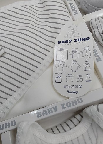 Beyaz Gri Çizgili Erkek Bebek 10'lu Hastane Çıkış Seti - Görsel 4