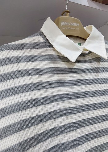 Erkek Çocuk Gri Çizgili Denim Gömlek - Görsel 3